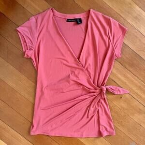 Elie Tahari Vintage Y2K Pink Side Wrap Top, Size Small